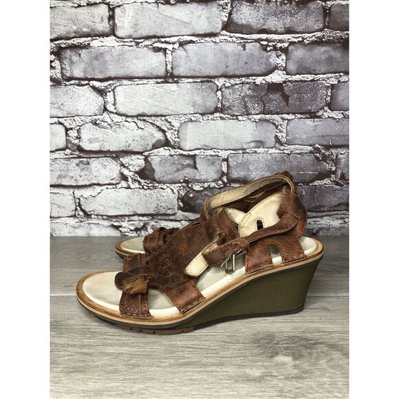 Merrell Sirah Prairie Brown Leather Wedge AnkleStrap Sandals Women Sz 7M US/38EU - Picture 1 of 16